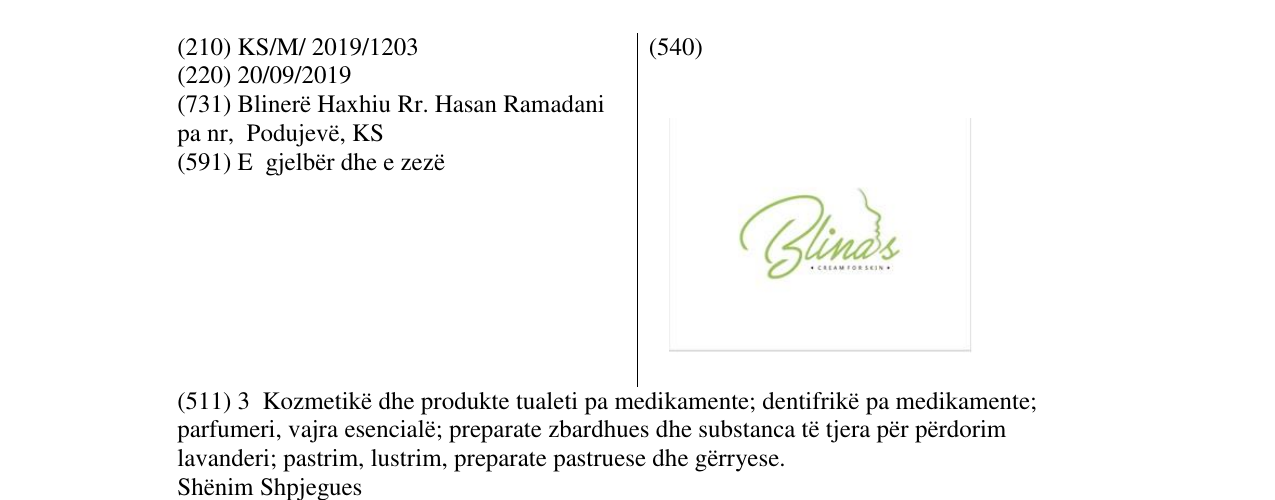 Zëri i markës Blinas në buletin