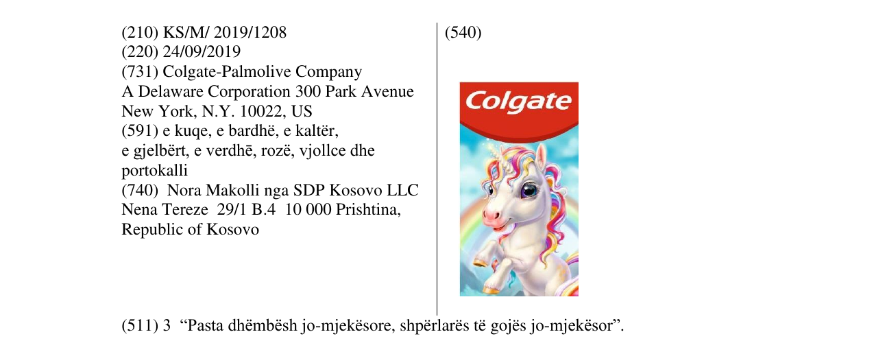 Zëri i markës COLGATE UNICORN në buletin