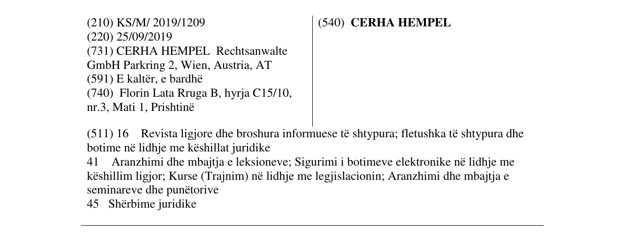 Zëri i markës CERHA HEMPEL në buletin