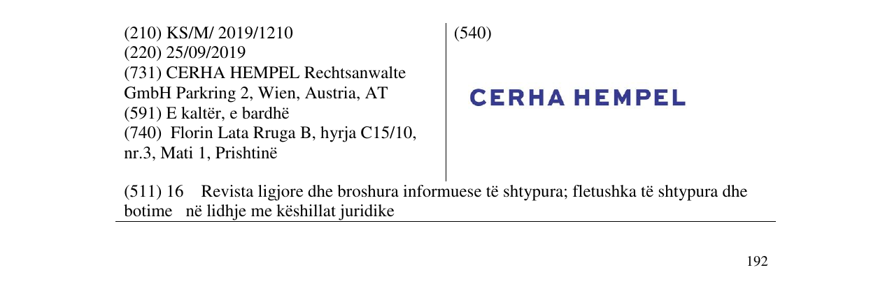 Zëri i markës CERHA HEMPEL në buletin