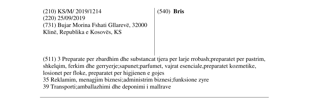 Zëri i markës Bris në buletin