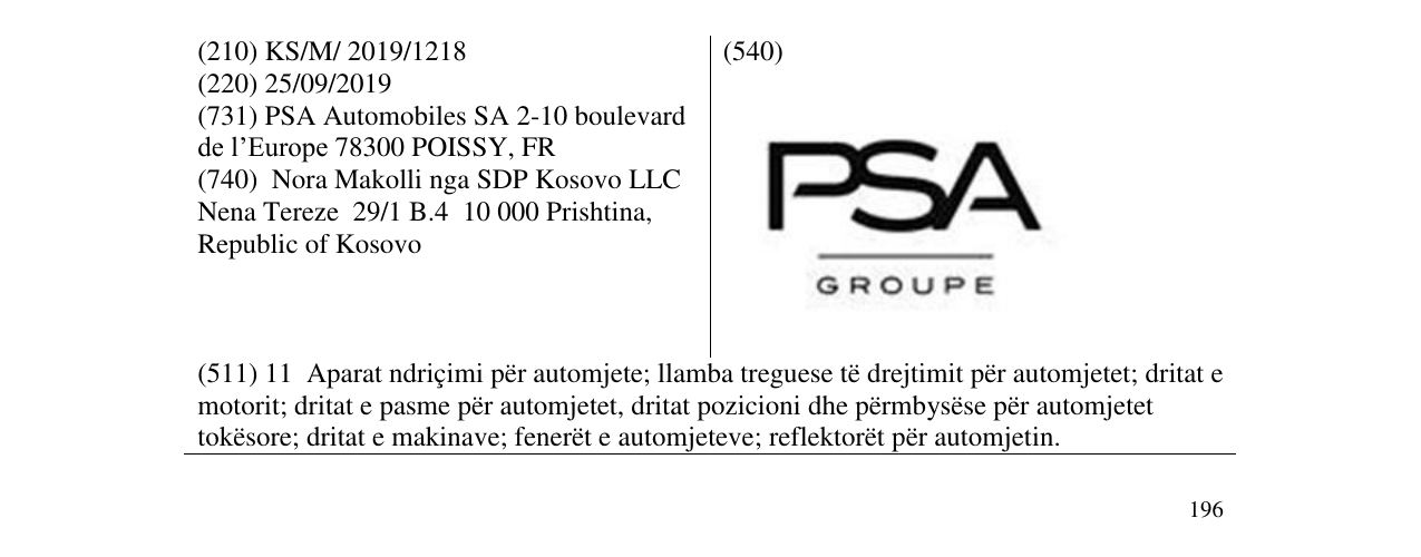 Zëri i markës PSA GROUPE në buletin