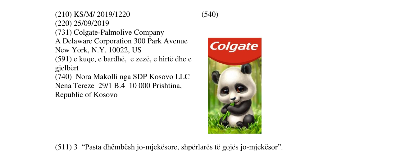 Zëri i markës COLGATE PANDA në buletin