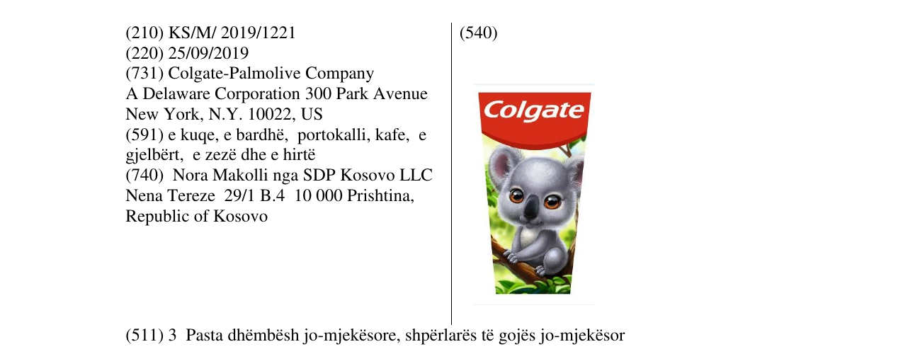 Zëri i markës COLGATE KOALA në buletin
