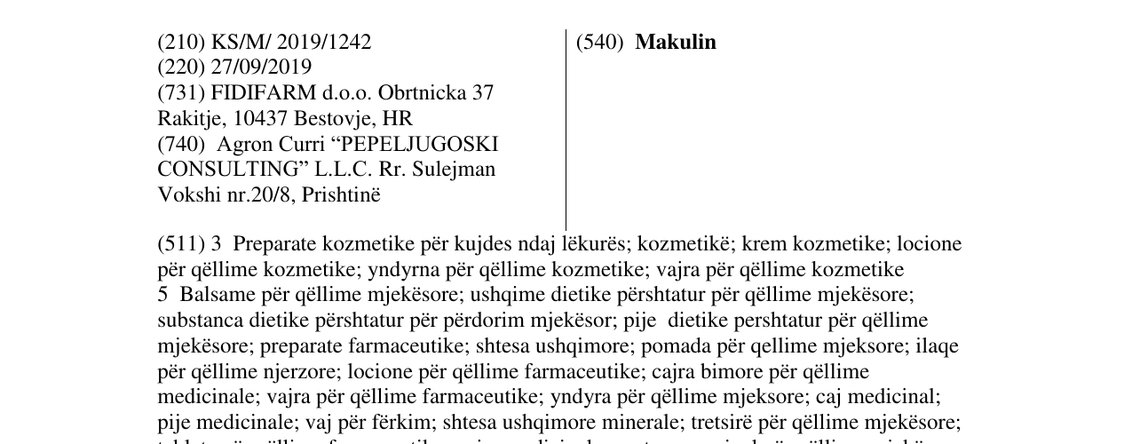 Zëri i markës Makulin në buletin