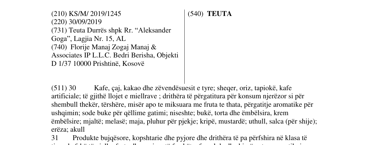 Zëri i markës TEUTA në buletin