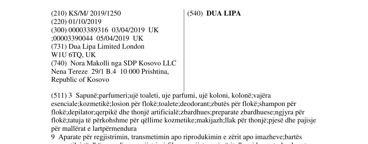 Zëri i markës DUA LIPA në buletin