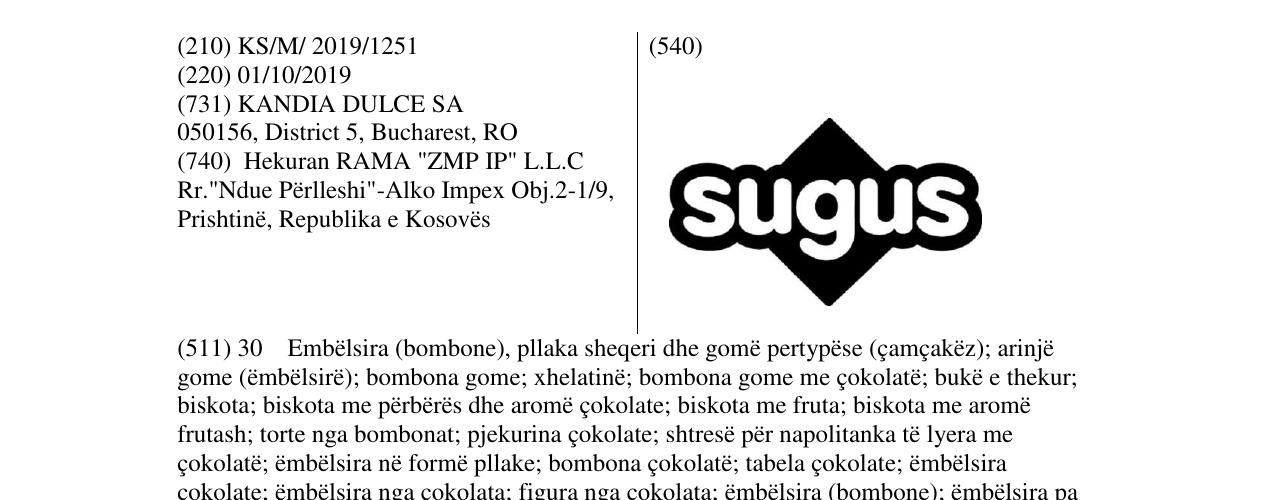 Zëri i markës Sugus në buletin