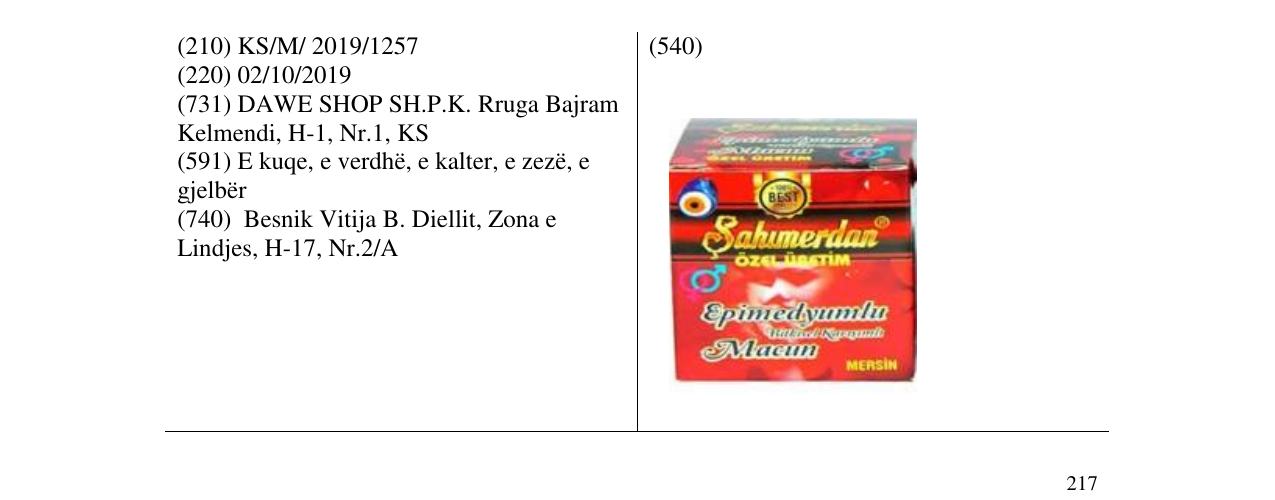 Zëri i markës Sahumerdan në buletin