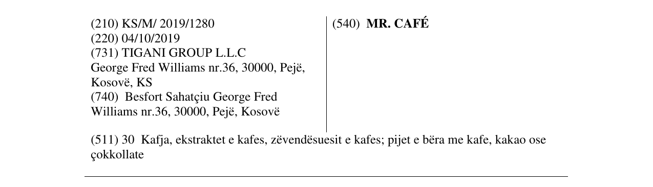 Zëri i markës MR. CAFÉ në buletin