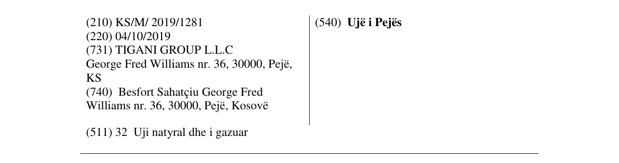 Zëri i markës Ujë i Pejës në buletin