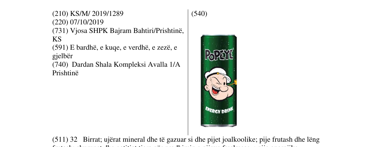 Zëri i markës POPEYE në buletin