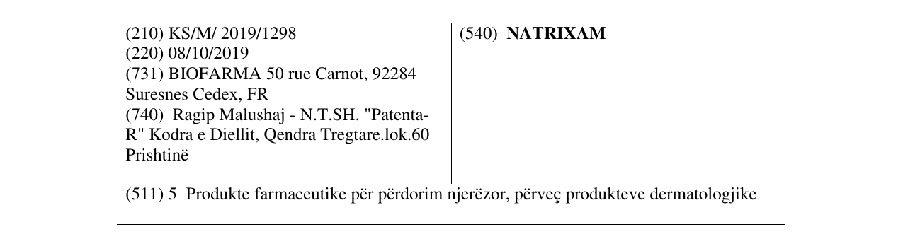 Zëri i markës NATRIXAM në buletin