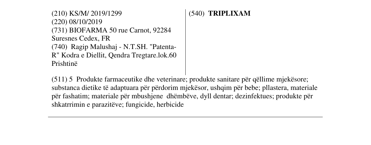 Zëri i markës TRIPLIXAM në buletin