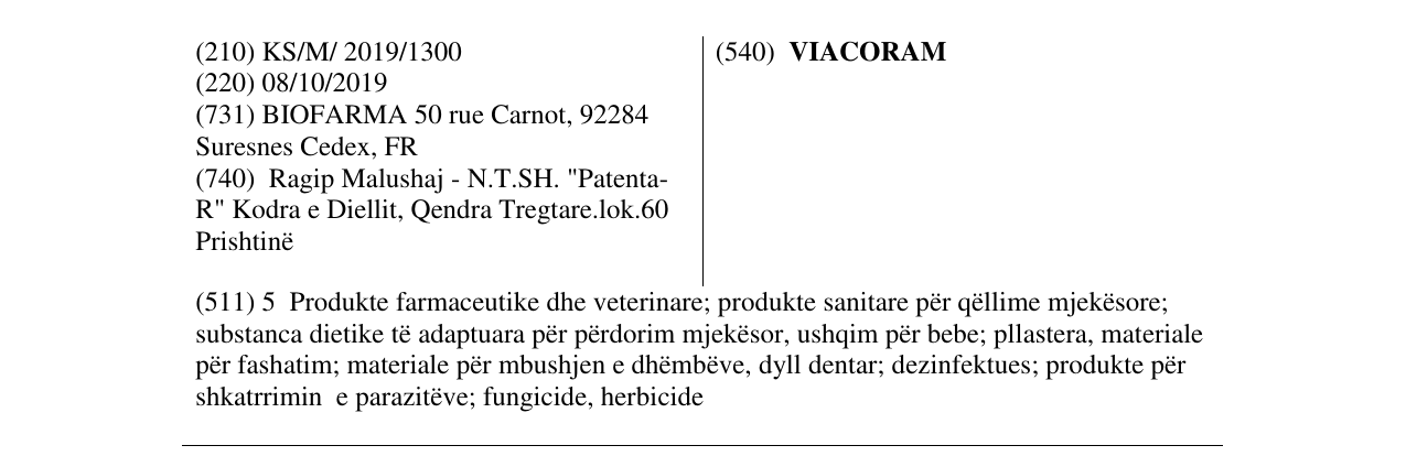 Zëri i markës VIACORAM në buletin