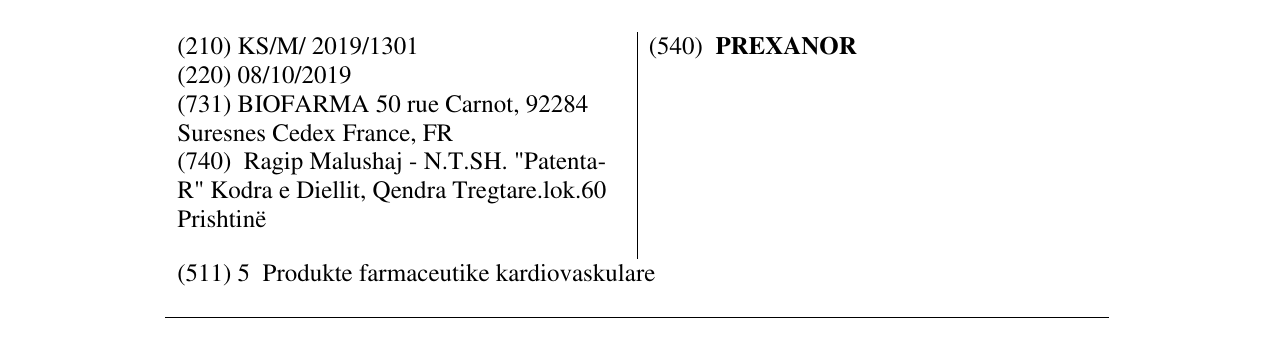 Zëri i markës PREXANOR në buletin