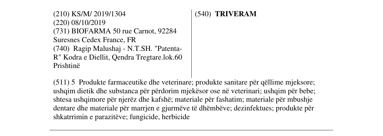Zëri i markës TRIVERAM në buletin