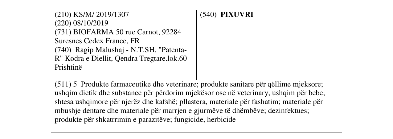 Zëri i markës PIXUVRI në buletin