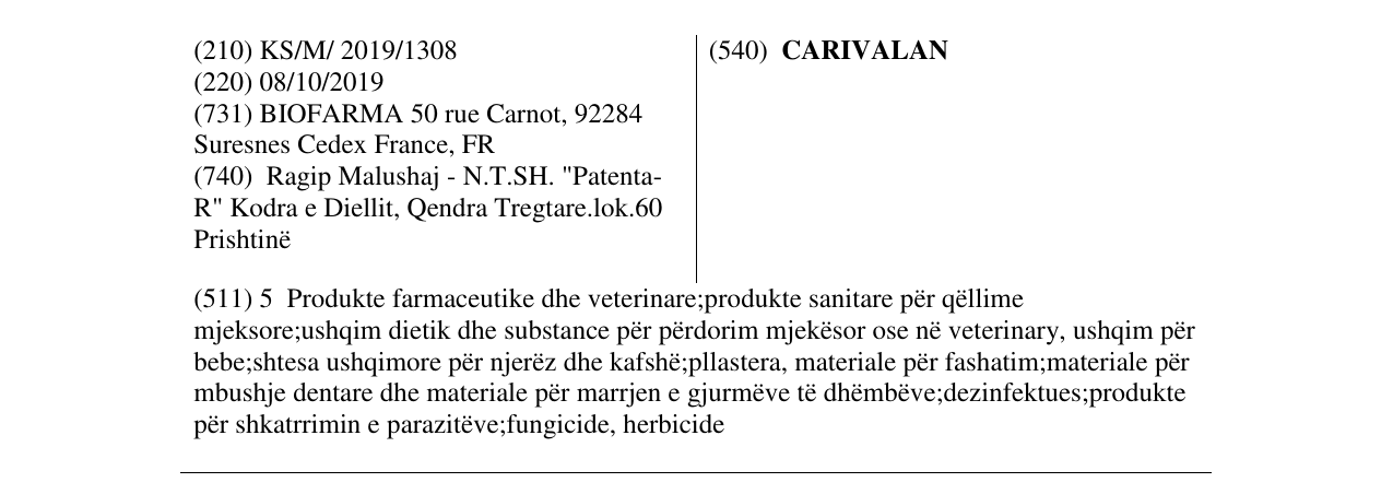 Zëri i markës CARIVALAN në buletin