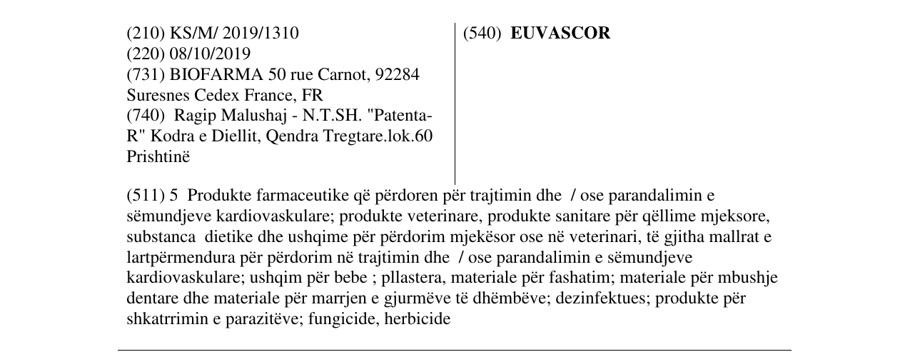 Zëri i markës EUVASCOR në buletin