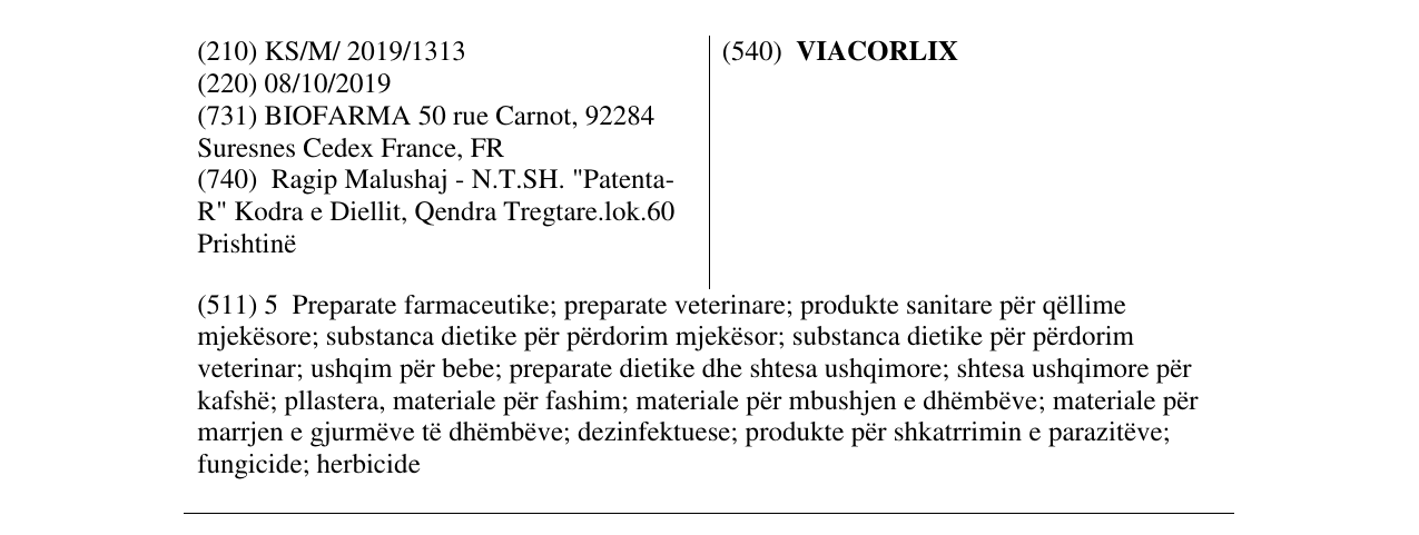 Zëri i markës VIACORLIX në buletin