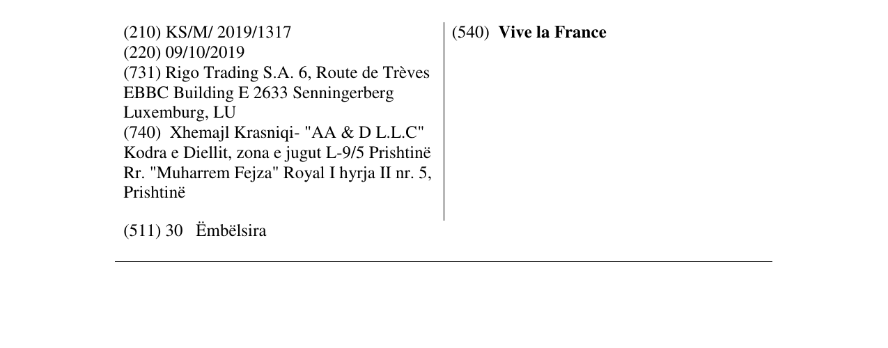 Zëri i markës Vive la France në buletin