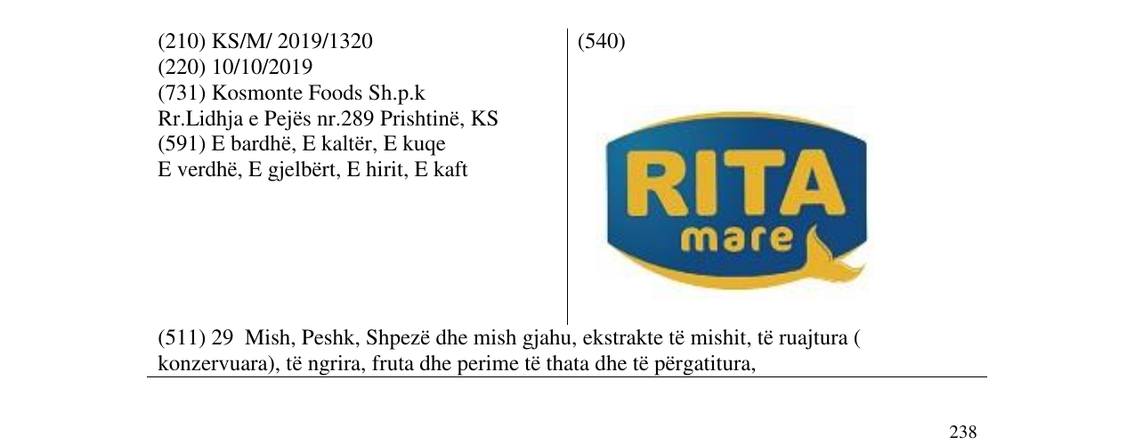 Zëri i markës RITA mare në buletin