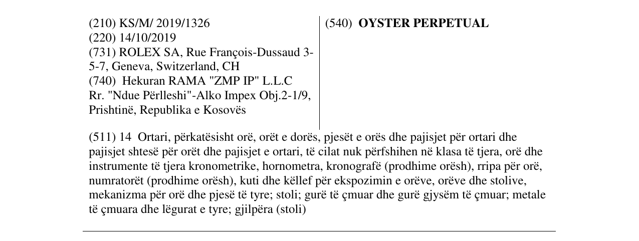 Zëri i markës OYSTER PERPETUAL në buletin