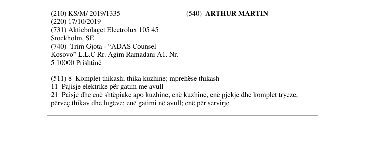 Zëri i markës ARTHUR MARTIN në buletin
