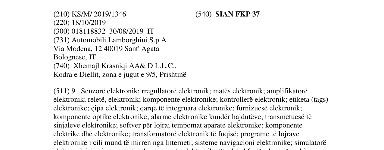 Zëri i markës SIAN FKP 37 në buletin