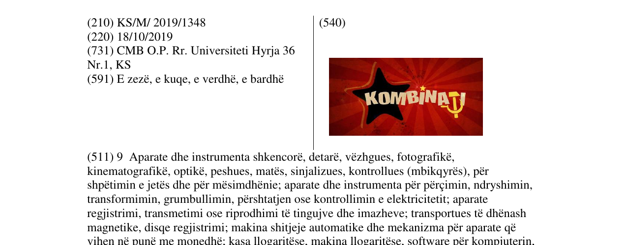 Zëri i markës KOMBINATI në buletin