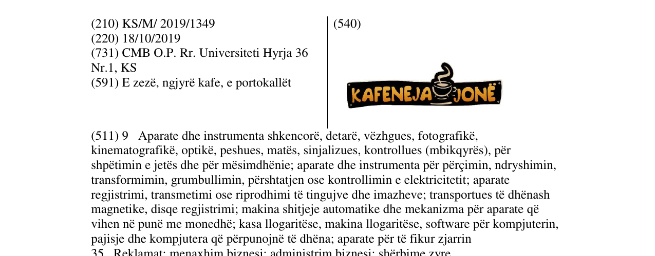 Zëri i markës KAFENEJA JONE në buletin