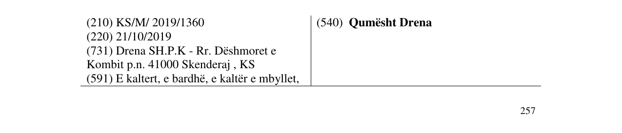 Zëri i markës Qumësht Drena në buletin