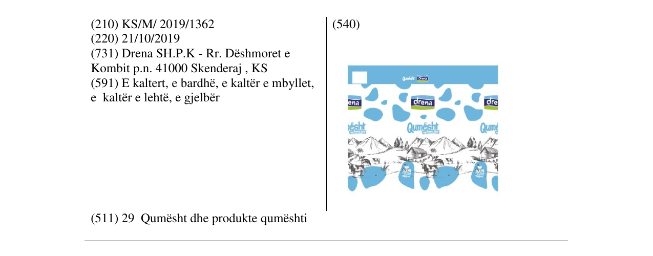 Zëri i markës Qumësht Drena në buletin