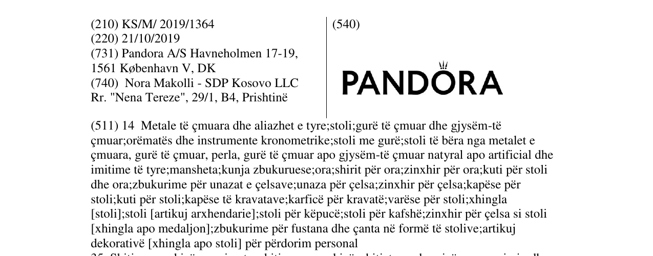 Zëri i markës PANDORA në buletin