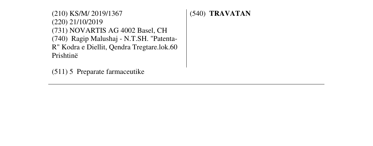 Zëri i markës TRAVATAN në buletin