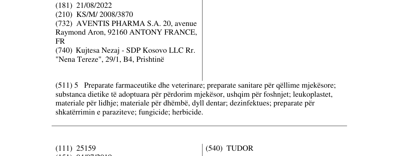 Zëri i markës SURGAM në buletin