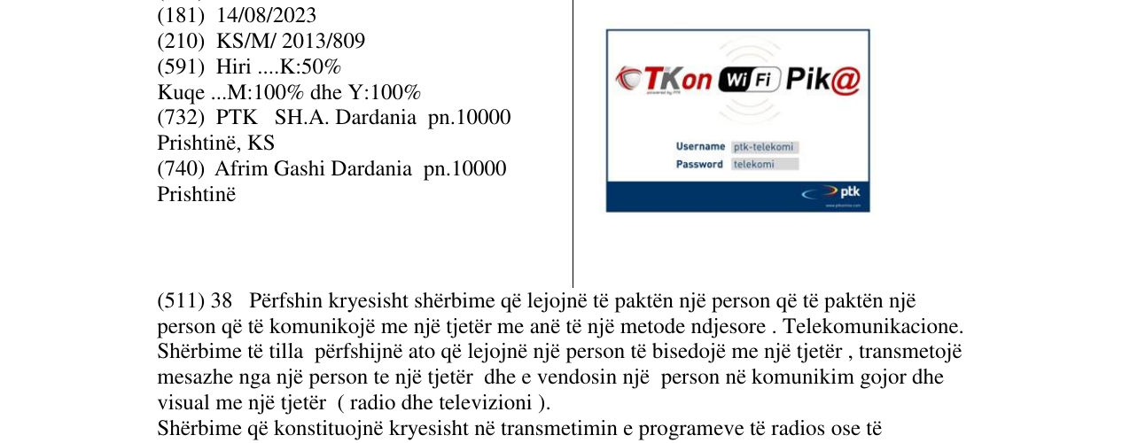 Zëri i markës TKon WiFi Pik@ në buletin