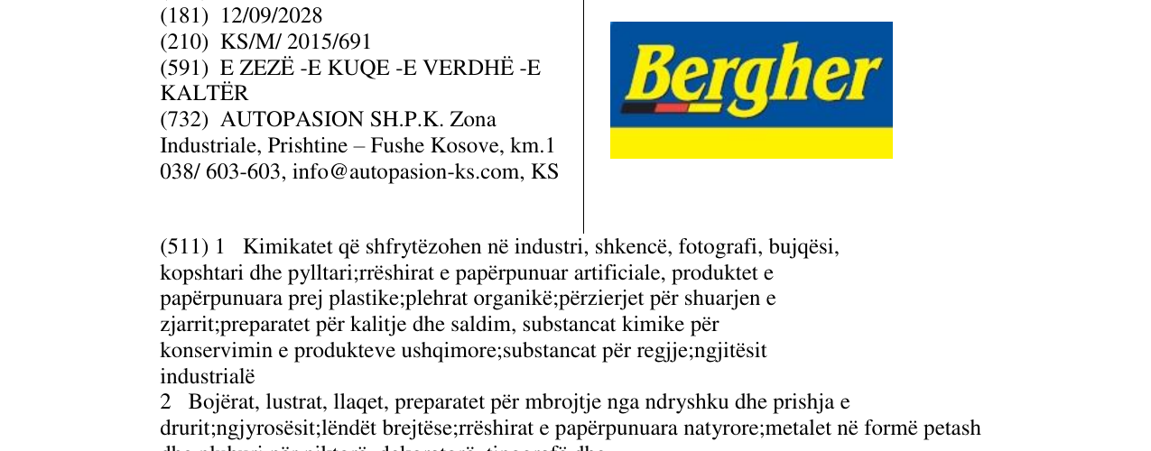 Zëri i markës Bergher në buletin