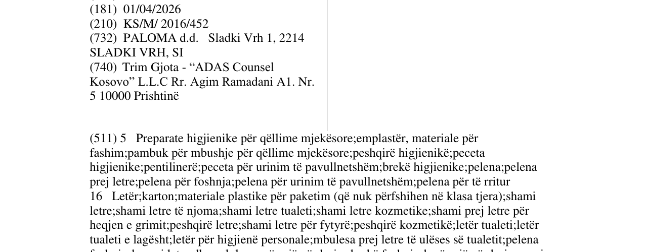 Zëri i markës paloma në buletin