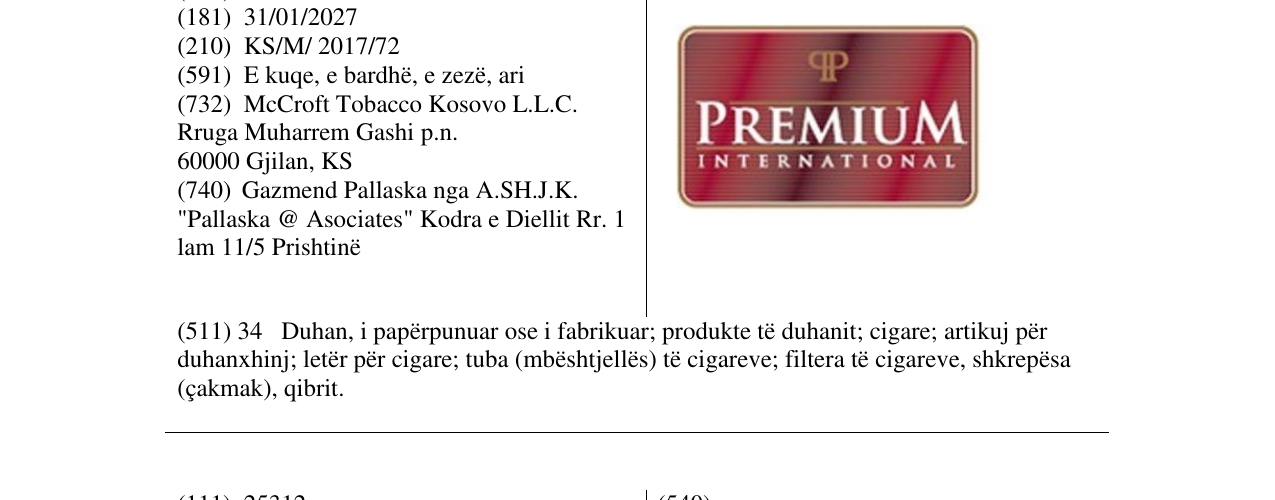Zëri i markës PREMIUM INTERNATIONAL në buletin