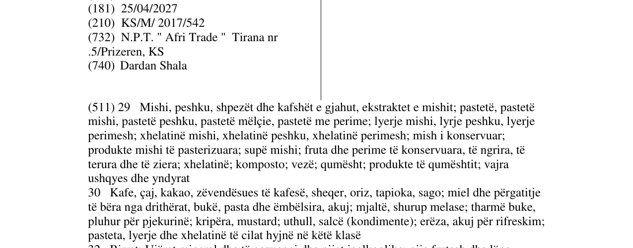 Zëri i markës Sosini në buletin
