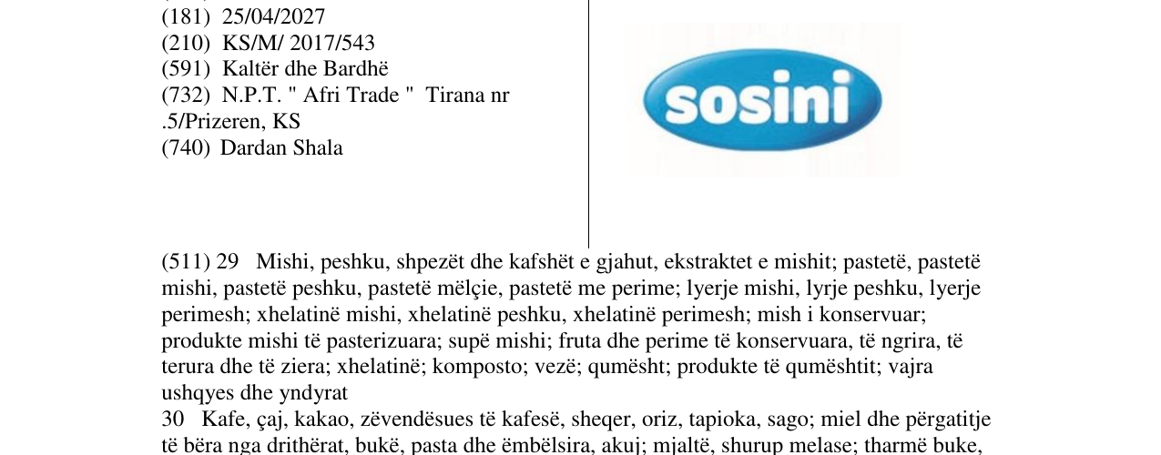 Zëri i markës Sosini në buletin