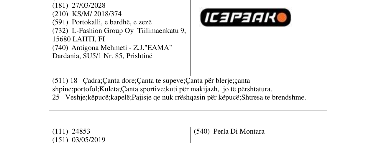 Zëri i markës ICEPEAK në buletin