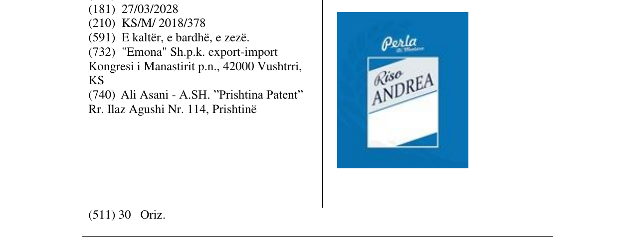 Zëri i markës Perla Di Montera në buletin
