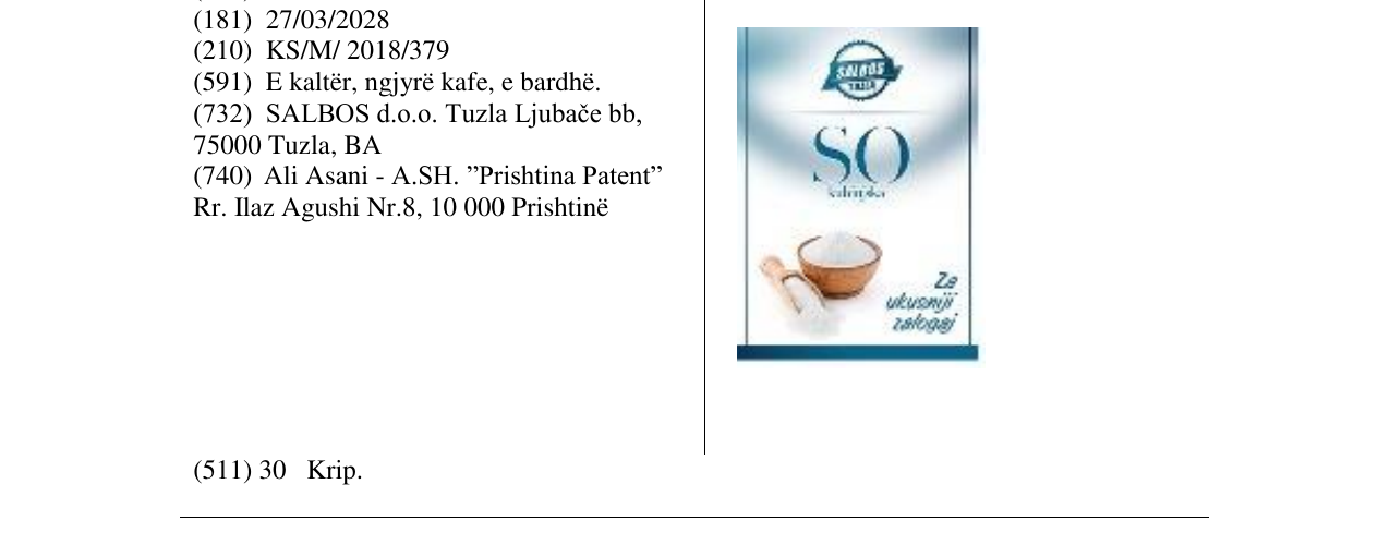 Zëri i markës SALBOS TUZLA në buletin