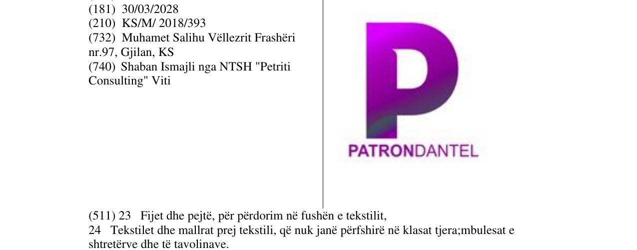 Zëri i markës P PATRONDANTEL në buletin