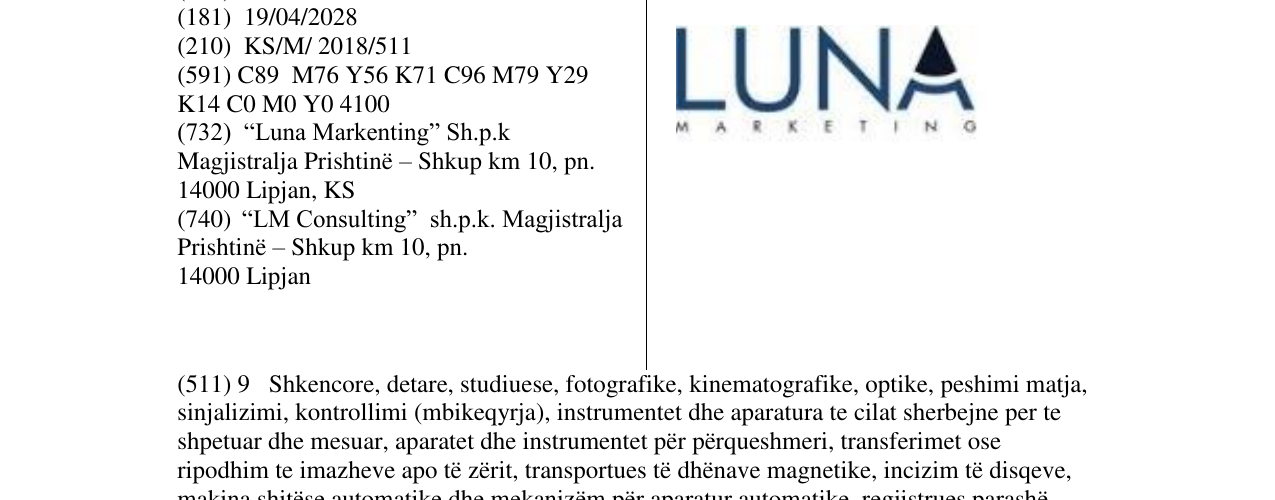 Zëri i markës LUNA MARKETING në buletin