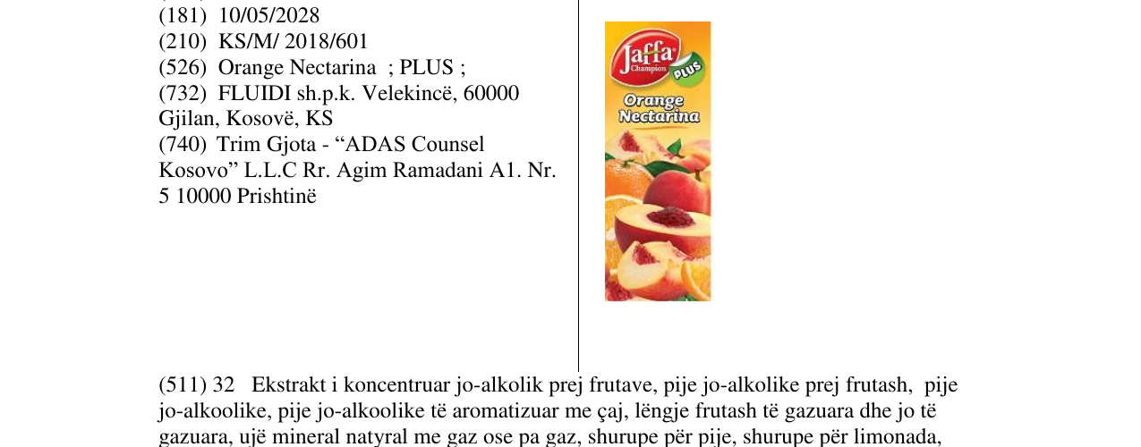 Zëri i markës JC Orange Nectarina në buletin