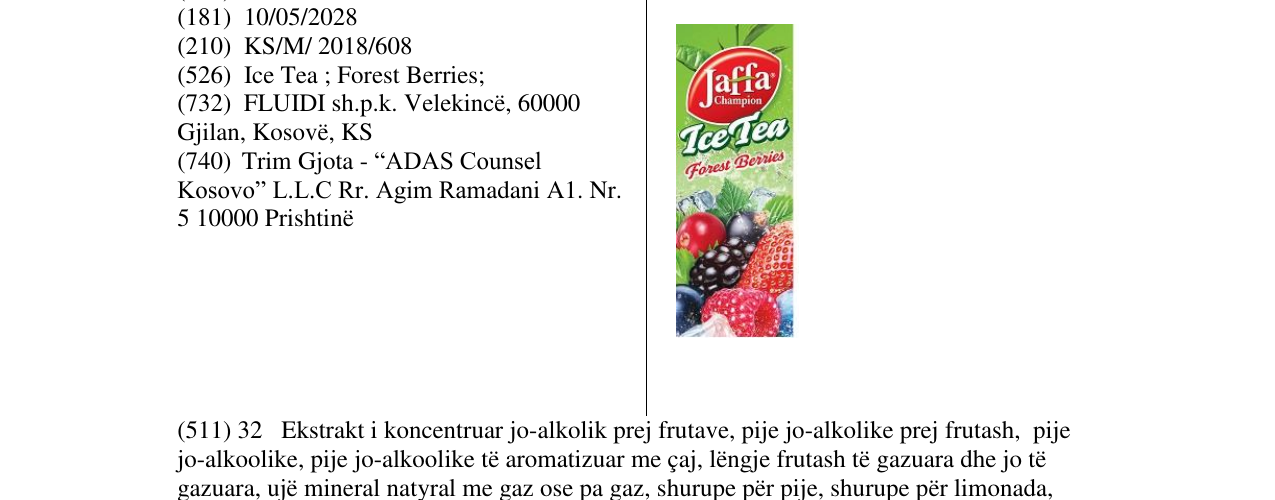Zëri i markës JC Ice Tea Forest Berries në buletin